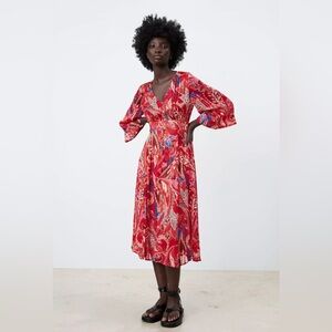 Zara Metallic Thread Printed Midi Dress Size XL 8438/370/330, new with tags